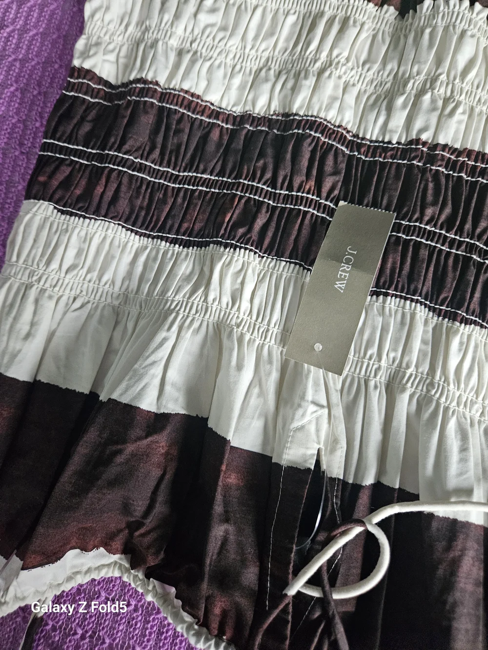 J. Crew Brown & Cream Striped Maxi Dress with Floral Border